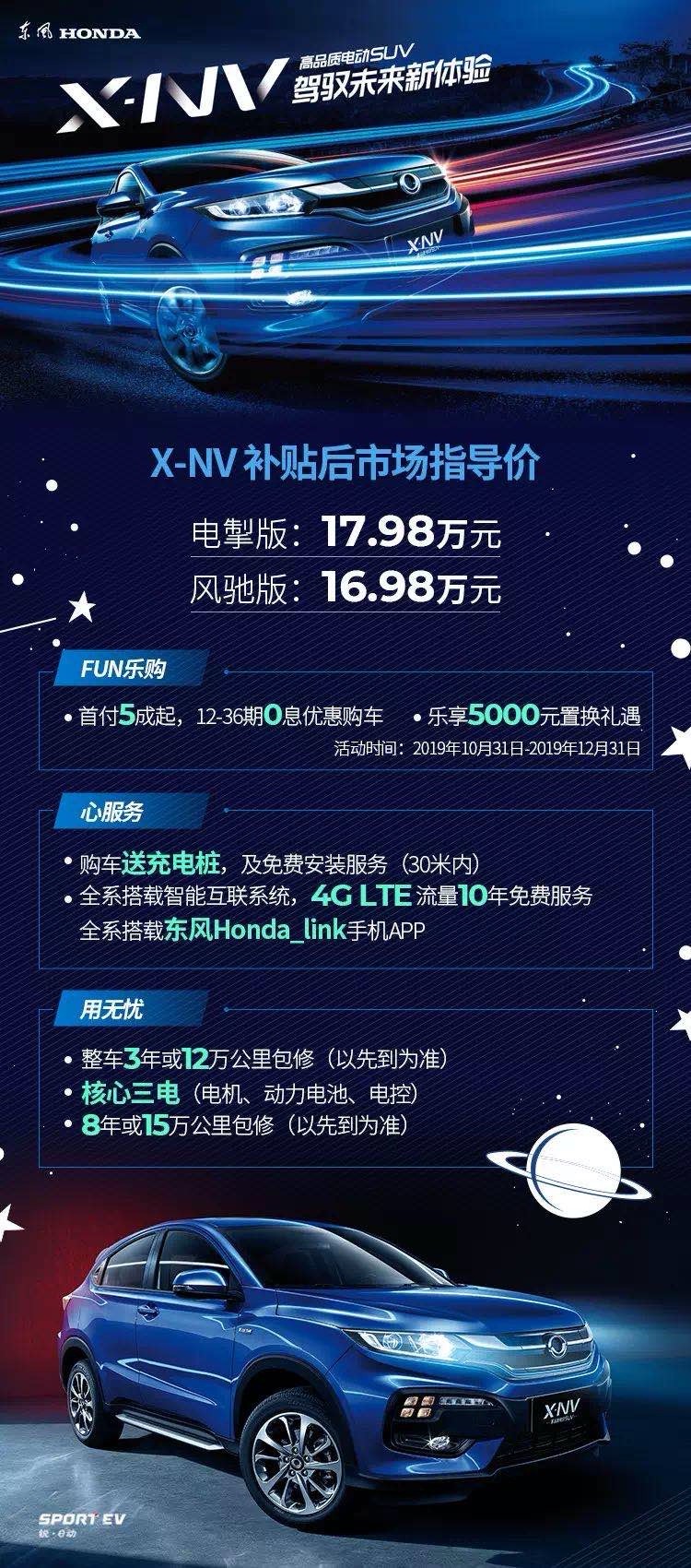 东风honda首款纯电动车X-NV，补贴后售价16.98万元