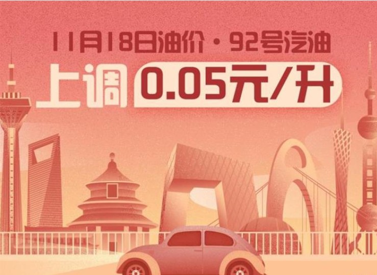 11月18日24時：92號汽油上調0.05元/升