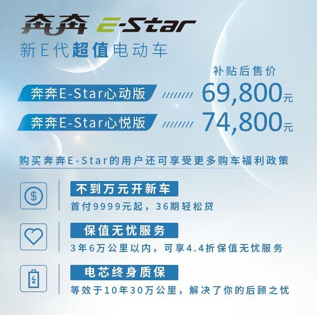 综合续航301km 长安奔奔E-Star售6.98万起