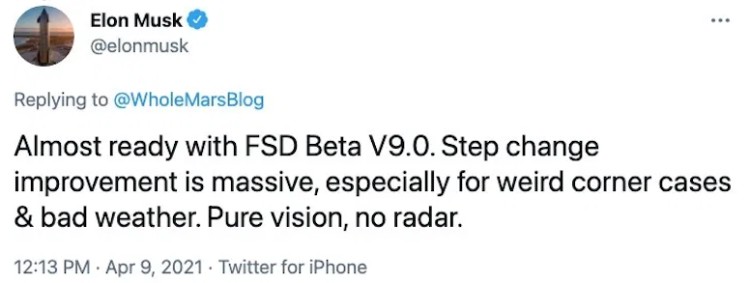 特斯拉FSD Beta 9.0版本将完成试制