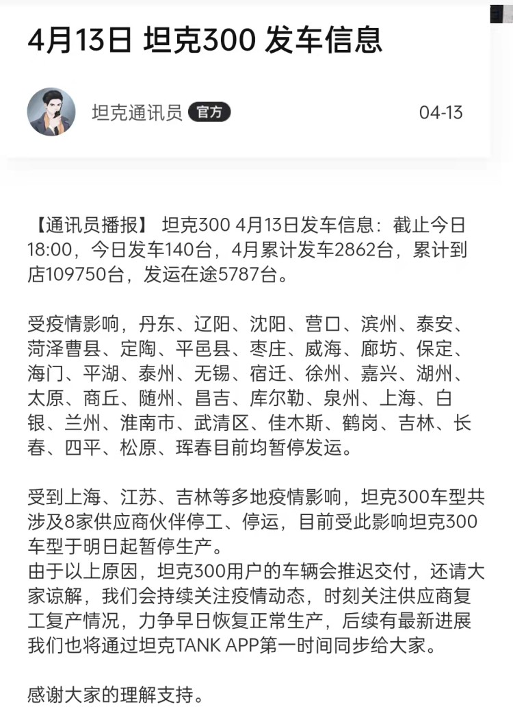 坦克300，停产！