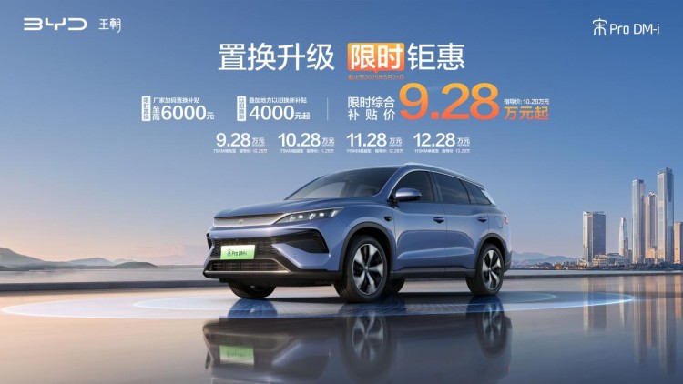 置换升级 限时钜惠，A级SUV销量冠军比亚迪宋Pro DM-i 9.28万起！