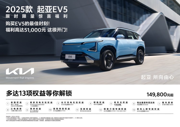 15万级最全面纯电SUV，2025款EV5综合优惠最高可达51000元